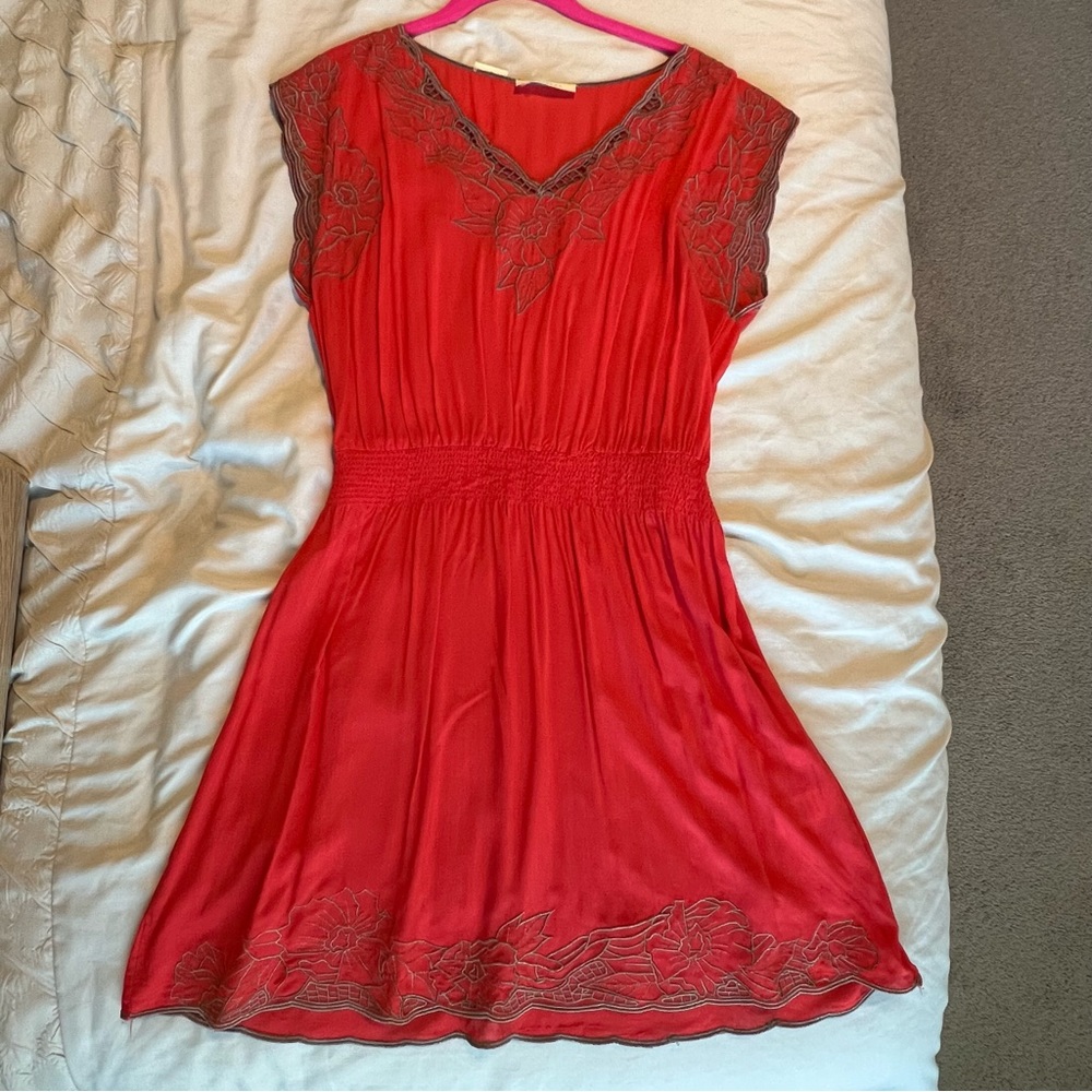 Embroidered Cinch Waist Dress